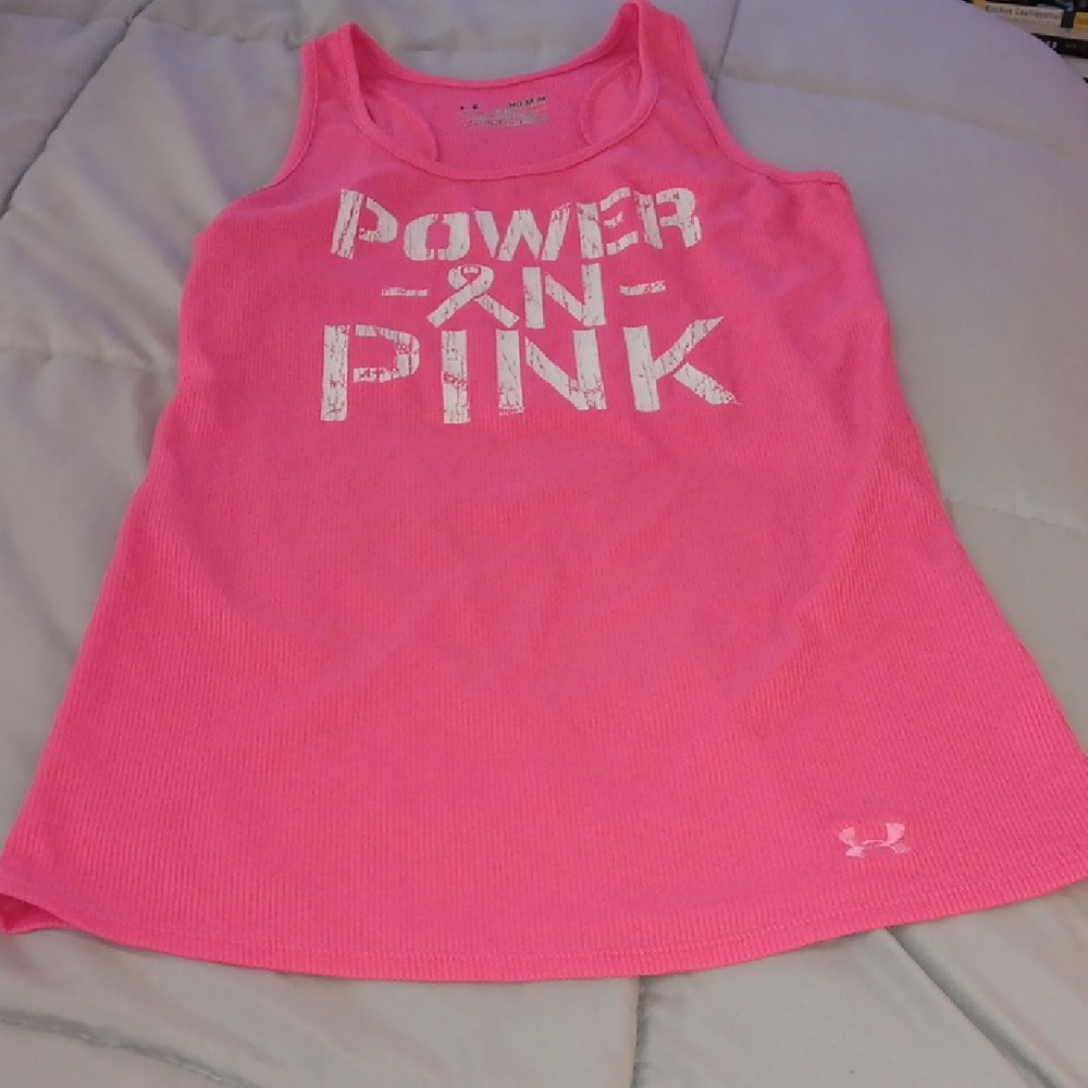 Under Armour Neon Pink Tank with White Graphics